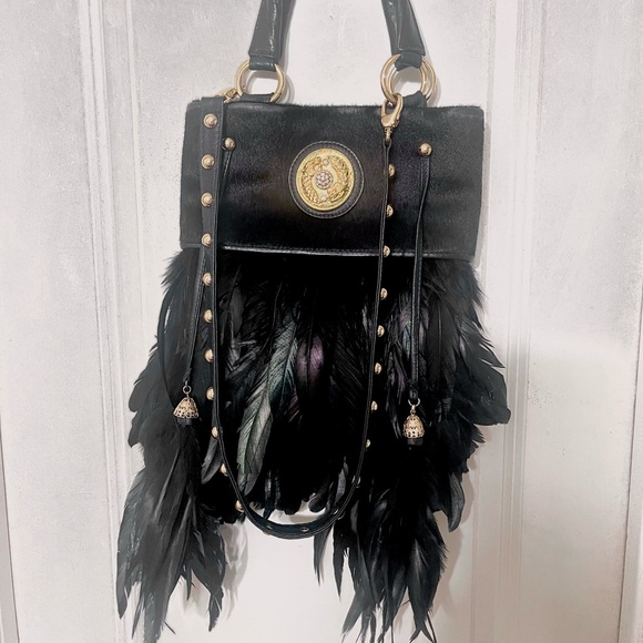 RARE -Michelle Monroe - designer feather /leather - crossbody - Picture 7 of 13
